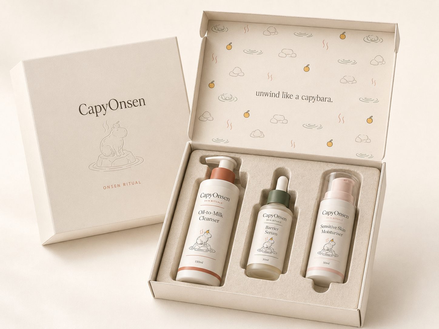 The Onsen Ritual gift set: three products nested in a minimal box